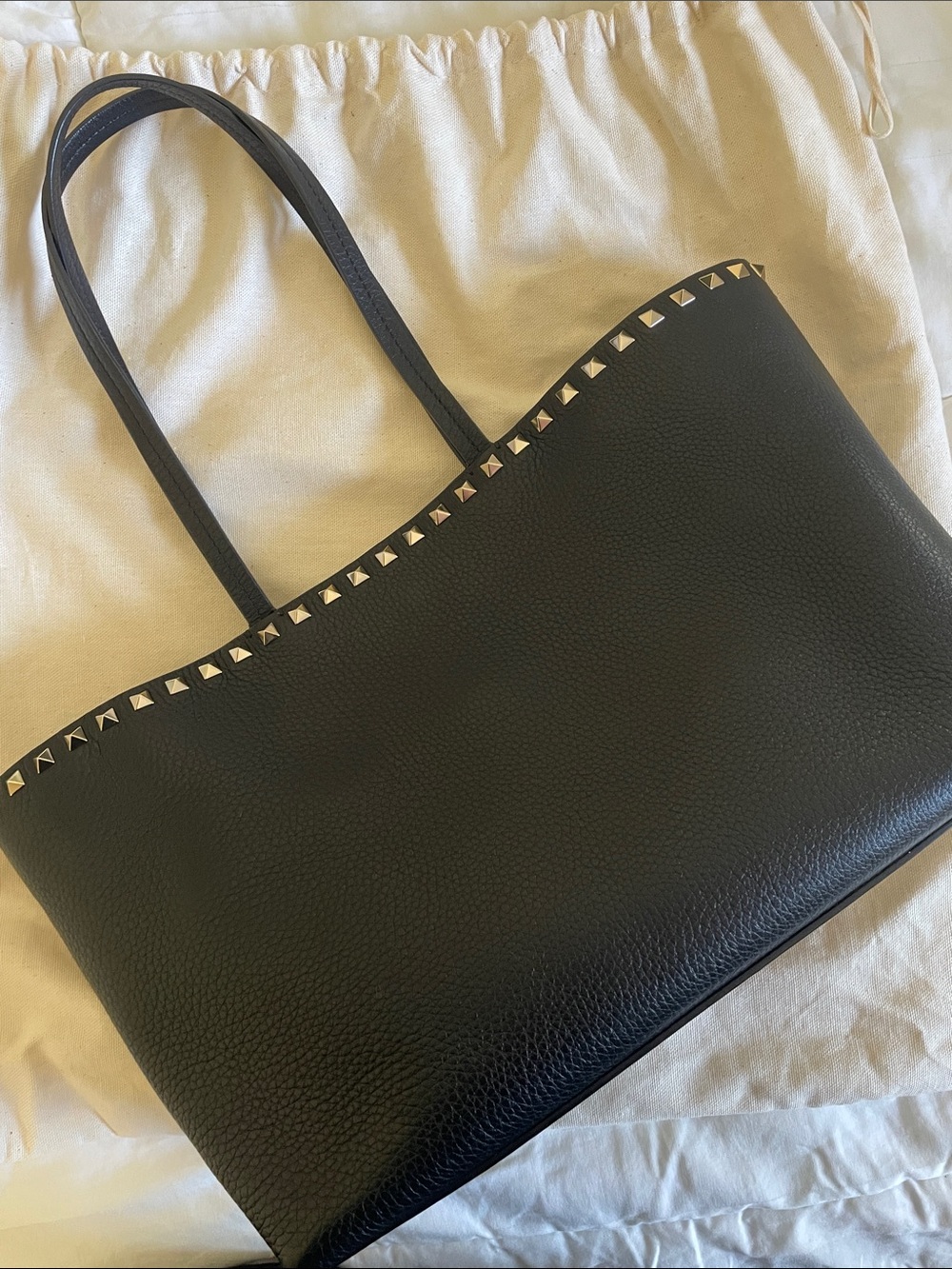 Black Stud-Trim Leather Tote Bag